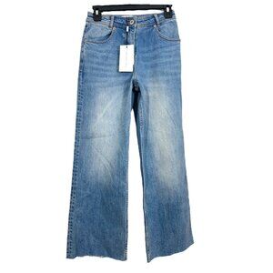 Something Navy Cropped Raw Edge Wide Leg Jeans Medium Blue Size 0 New $135